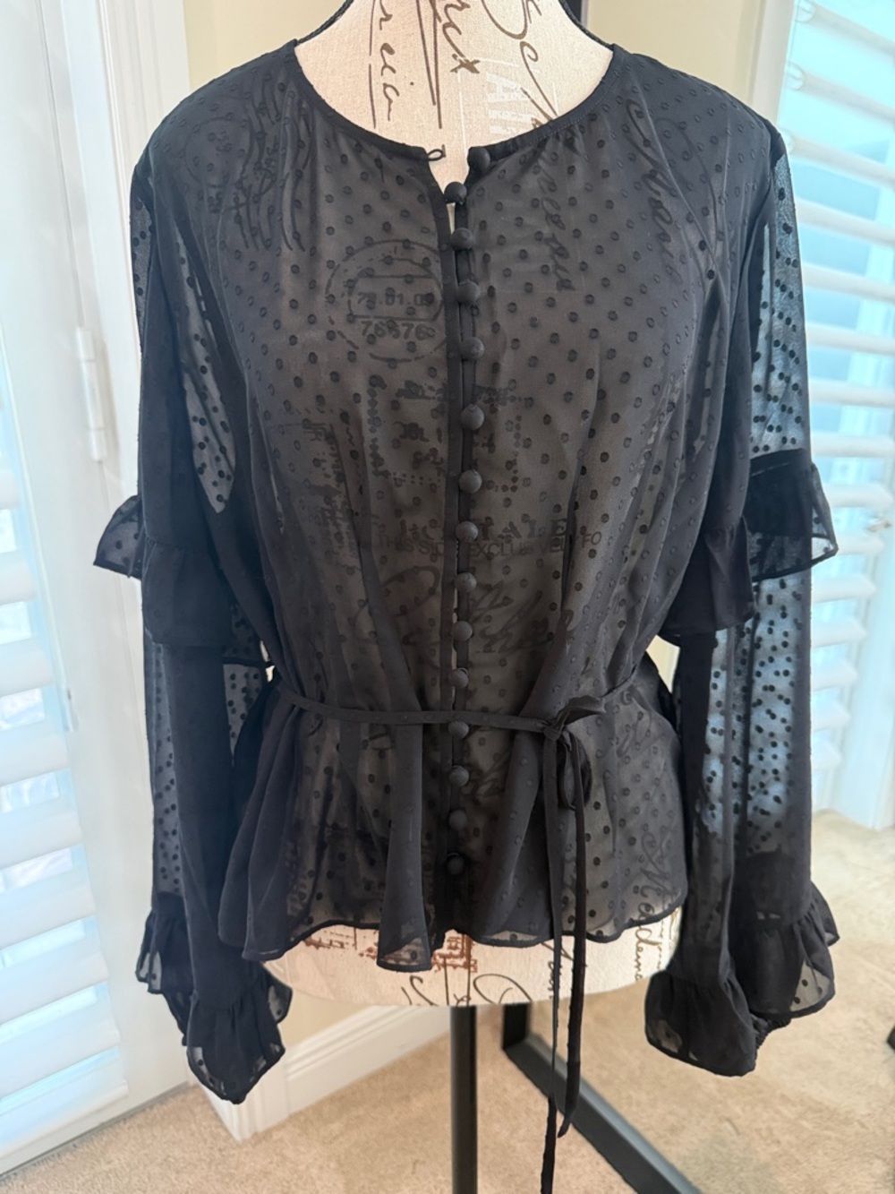 PAIGE Black Sheer Dot Button-Front Blouse